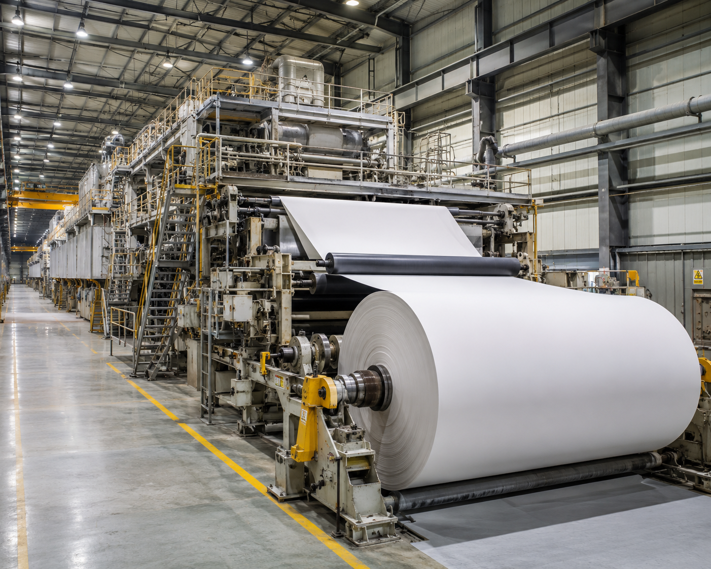 Paper mill production line at a pulp and paper facility