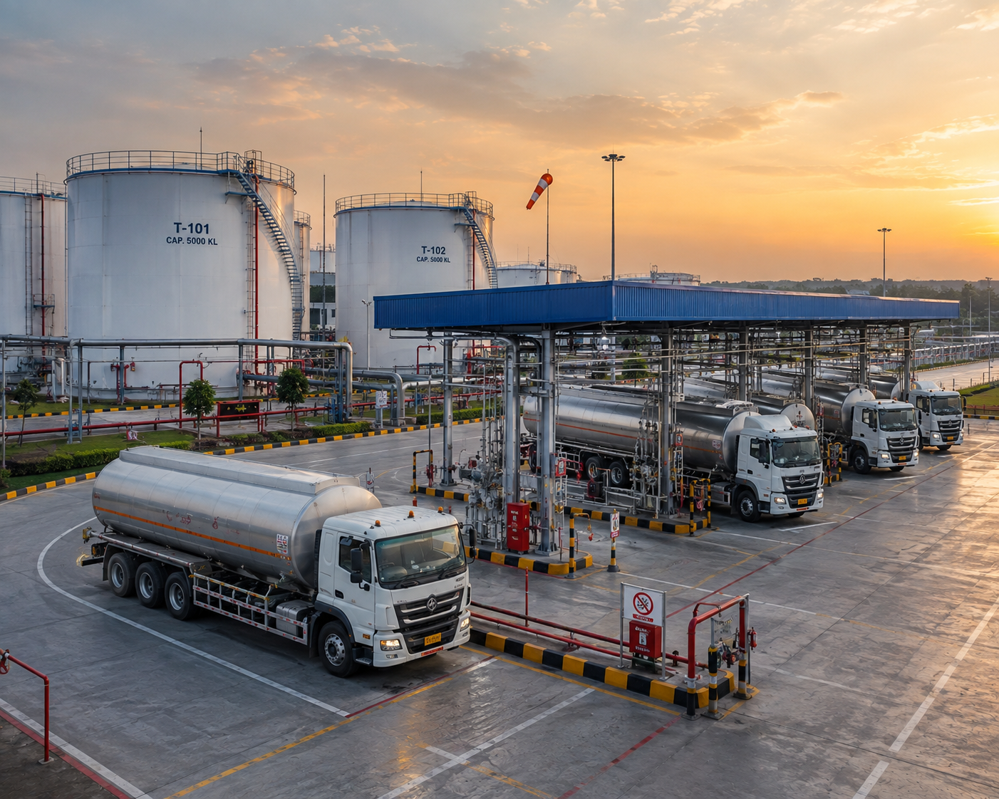 Road tanker loading at a bulk liquid terminal